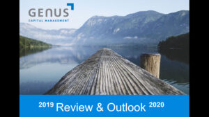 image of a log on a river with Genus' logo on the top left corner and , on the footer, the writing "2019 Review and 2020 Outlook"