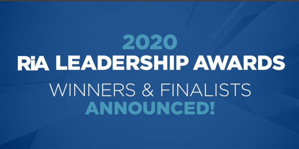 blue background image with the writing "2020 RIA Leadership awards - winners & finalists announced"