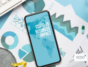 cellphone with COVID -19 business impact written on it