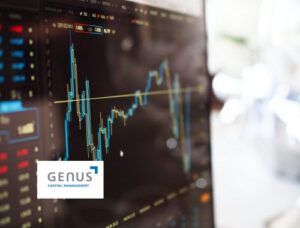 image of a financial chart on the computer screen with Genus Capital Management's logo